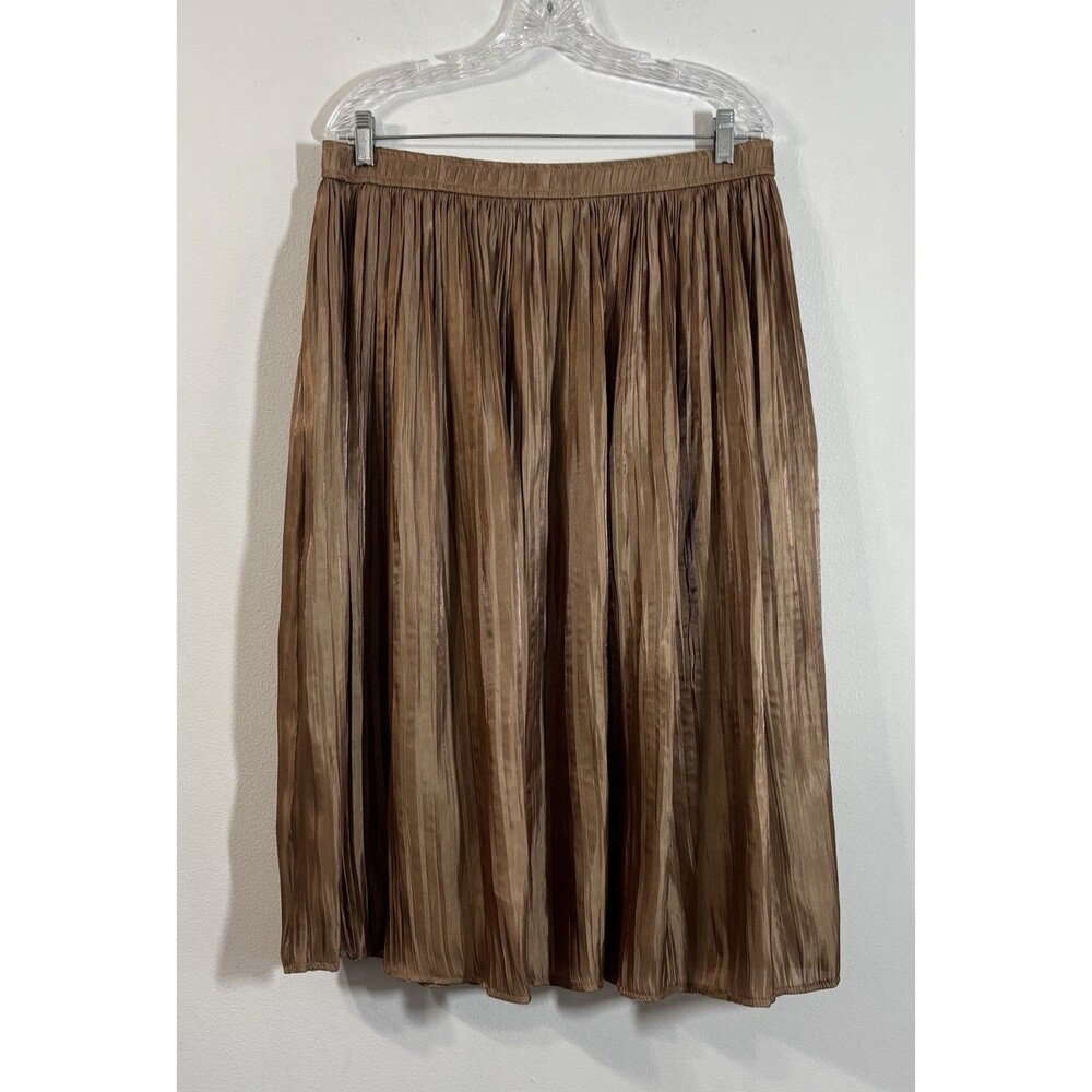Studio West Apparel Size Large Broomstick Skirt Gold Brown Crinkle Pleated Midi